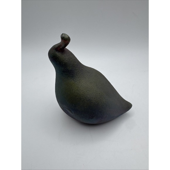 Raku Art Pottery Quail Bird Figurine Iridescent Green Signed Jeremy Diller - Picture 3 of 7